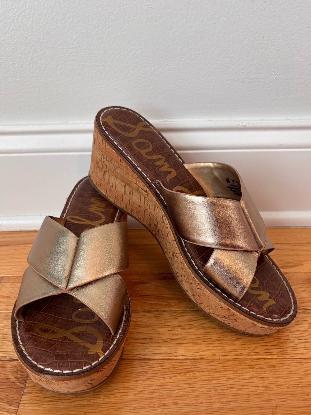 Sam Edelman Remini Wedge Sandals Gold Cork Platform Women’s Size 10